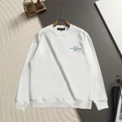 Louis Vuitton Monogram Embroidery Front Back Crew Neck Pullover Sweatshirt for Men Black White #A67593