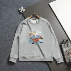 Louis Vuitton Sailboat Embroidery Crew‑Neck Sweatshirt Men Casual Pullover Top, Light Gray, Black #A68174