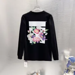 Off-White Long Sleeve Tee Floral Arrow Print Front & Back, Black, White #A68756