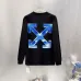 Off-White Long Sleeve Tee With Blue Arrow Logo Print, Black, White #A68752