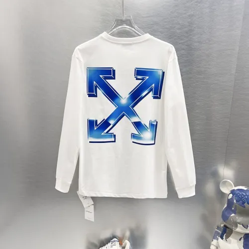 Off-White Long Sleeve Tee With Blue Arrow Logo Print, Black, White #A68752