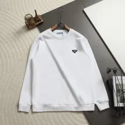 Prada Triangle Metal Logo Crew‑Neck Sweatshirt, White, Black #A68253