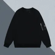 Prada White/Black Crew Neck Sweatshirt With Side Zipper Pocket For Modern Minimalist Style #B54220