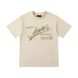 Amiri Hollywood Club Script Short‑Sleeve Tee, Beige, Black #A68248
