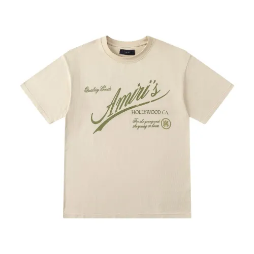 Amiri Hollywood Club Script Short‑Sleeve Tee, Beige, Black #A68248