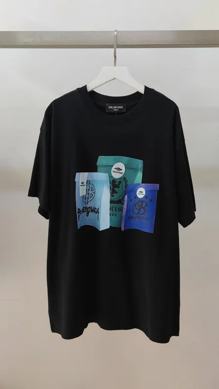 Balenciaga T-shirts for Men Pure Cotton Graphic T-Shirt Black/White #B54033