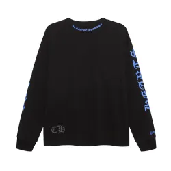 Chrome Hearts Long Sleeve Tee Blue Gothic Script Print Black #A68791