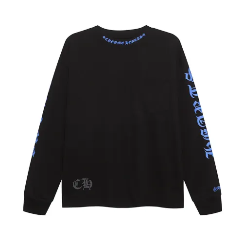 Chrome Hearts Long Sleeve Tee Blue Gothic Script Print Black #A68791