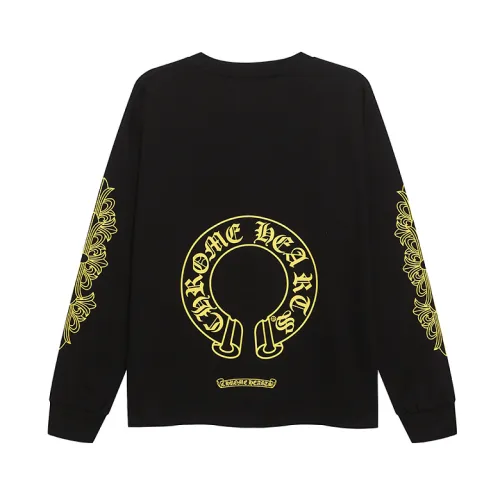 Chrome Hearts Long Sleeve Tee Gold Horseshoe Floral Print Logo Black #A68790