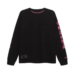 Chrome Hearts Long Sleeve Tee Pink Gothic Script Print Black #A68792