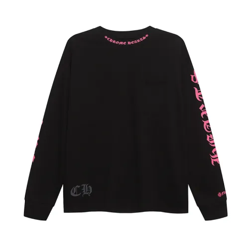 Chrome Hearts Long Sleeve Tee Pink Gothic Script Print Black #A68792