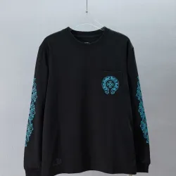 Chrome Hearts Long Sleeve T-shirt Horseshoe Cross Logo Print, Turquoise Blue, Black #A68766