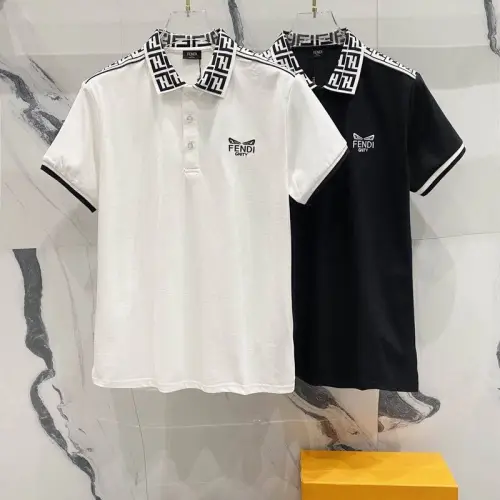 Fendi T-shirts Polo for men Printed collar Black/White #B46587