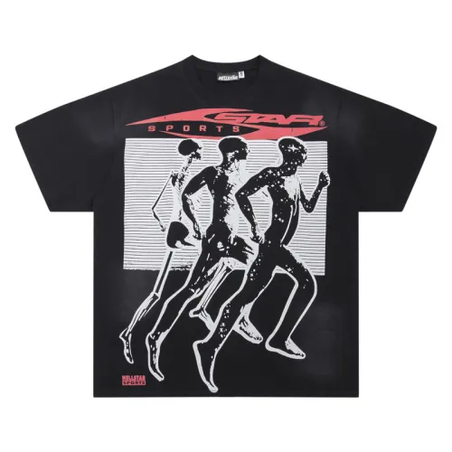 HELLSTAR Black T - Shirt With Running Figures Graphic And Star Sports Print Design #B54349