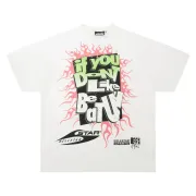 HELLSTAR White T - Shirt With Bold Flaming Graphic And Slogan Print Design #B54350