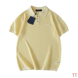 Louis Vuitton Emblem Patch Button Short Sleeve Polo Shirt, Light Yellow #A69048