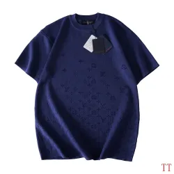 Louis Vuitton Gradient Letter Jacquard Knit Short Sleeve Tee, Navy Blue #A69051
