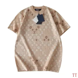 Louis Vuitton Jacquard Gradient Color Block Monogram Knit Short Sleeve Tee, Beige #A69046