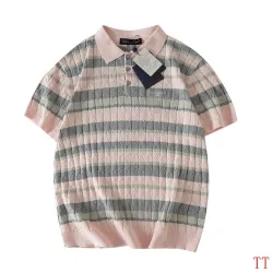 Louis Vuitton Striped Cable Knit Short Sleeve Polo Shirt, Pink Grey #A69052