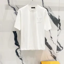 Louis Vuitton T-Shirts 3D Letter Monogram Embroidered Cotton Black/White/Red #B48479