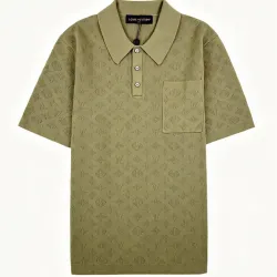 LV Hollow‑Out Jacquard Knit Short‑Sleeve Polo Shirt #A67688