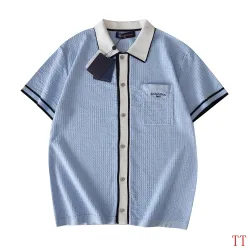 Louis Vuitton SS26 Waffle Contrast Short Sleeve Knit Shirt, Light Blue #A69055