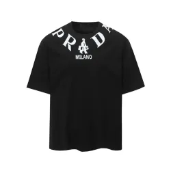 PRADA Short Sleeve Shirts for Men Cotton Milano Black/White #B48887