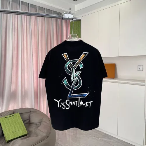 YSL Front Back Logo Graphic Print Crew Neck Cotton Casual T‑Shirt, 4 Colors #A67605