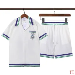 Casablanca Men Embroidered Shirt & Shorts Set | White‑Green‑Blue Trim #A68146