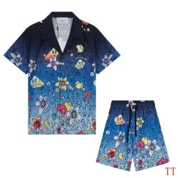 Casablanca Men Floral Cartoon Print Shirt & Shorts Set | Navy‑Blue Floral Print #A68149