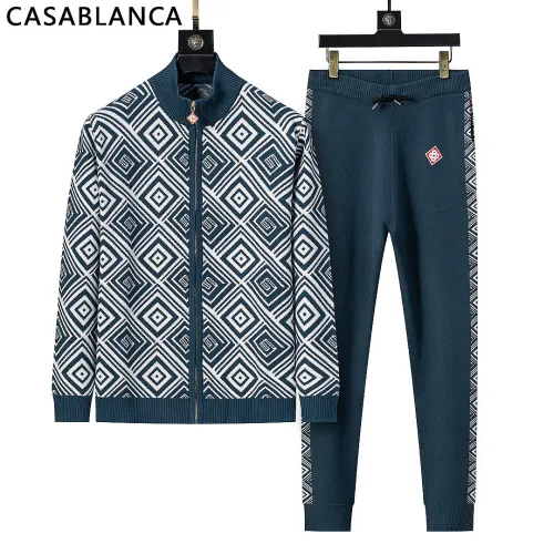 Casablanca Men Geometric Jacquard Knit Tracksuit Teal #A69321