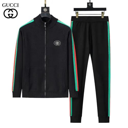 Gucci Men Full Zip Knit Tracksuit Black, Navy #A69317