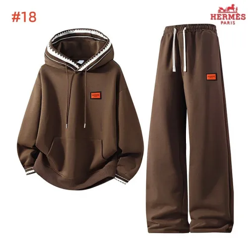 Hermes Patch Logo Hoodie Tracksuit Set Top & Pants White,Brown,Black,Dark Grey #A69579