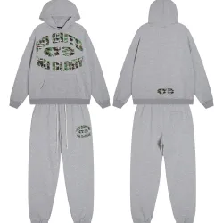 Hellstar Hoodie & Jogger 2 Piece Matching Tracksuit Green Graphic Print Heather Grey #A68780