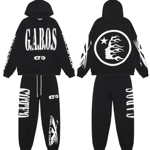 Hellstar Hoodie & Jogger 2 Piece Set G.A.B.O.S Graphic Print Black #A68783