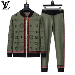Louis Vuitton Men Full Zip Monogram Knit Tracksuit Olive Green, Black #A69320