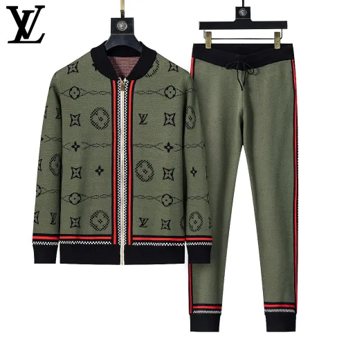 Louis Vuitton Men Full Zip Monogram Knit Tracksuit Olive Green, Black #A69320