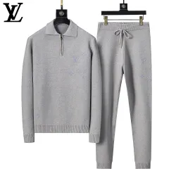 Louis Vuitton Men Half Zip Knit Sweater Tracksuit Gray, Black #A69314