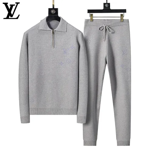 Louis Vuitton Men Half Zip Knit Sweater Tracksuit Gray, Black #A69314