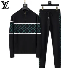 Louis Vuitton Men Half Zip Knit Tracksuit Black #A69316