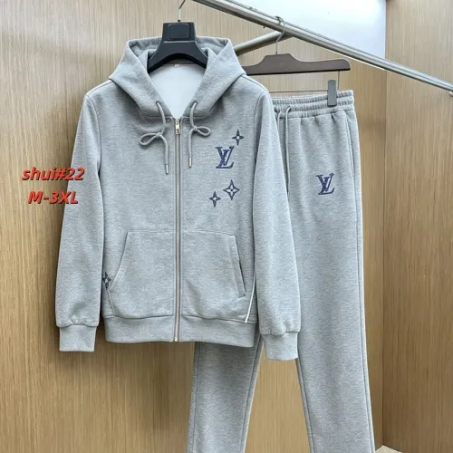 Louis Vuitton Rhinestone Hooded Tracksuit Set Jacket & Pants Grey #A69563