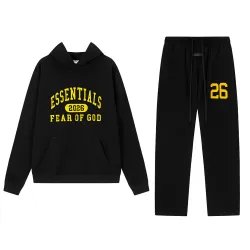 Fear of God Essentials 2026 Arch Logo Hoodie Tracksuit Men Black Oversized Hoodie Straight Sweatpants Set #A67426