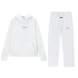 Fear of God Essentials Reflective Logo Hoodie Tracksuit Men White Oversized Hoodie Straight Sweatpants Set #B67419