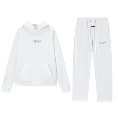 Fear of God Essentials Reflective Logo Hoodie Tracksuit Men White Oversized Hoodie Straight Sweatpants Set #B67419