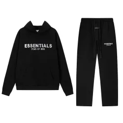 Fear of God Essentials Reflective Logo Hoodie Tracksuit Men White Oversized Hoodie Straight Sweatpants Set #B67420