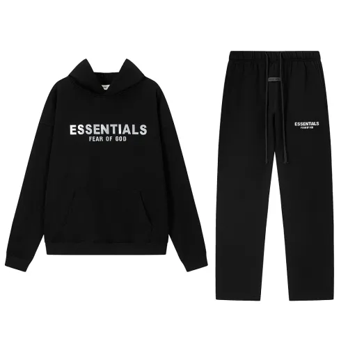 Fear of God Essentials Reflective Logo Hoodie Tracksuit Men White Oversized Hoodie Straight Sweatpants Set #B67420