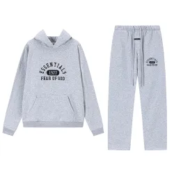 Fear of God Essentials Reflective Logo Hoodie Tracksuit Men White Oversized Hoodie Straight Sweatpants Set #B67421