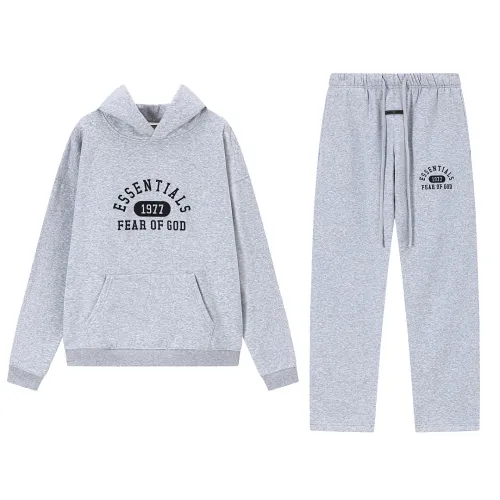Fear of God Essentials Reflective Logo Hoodie Tracksuit Men White Oversized Hoodie Straight Sweatpants Set #B67421