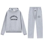 Fear of God Essentials Reflective Logo Hoodie Tracksuit Men White Oversized Hoodie Straight Sweatpants Set #B67422