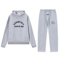 Fear of God Essentials Reflective Logo Hoodie Tracksuit Men White Oversized Hoodie Straight Sweatpants Set #B67422